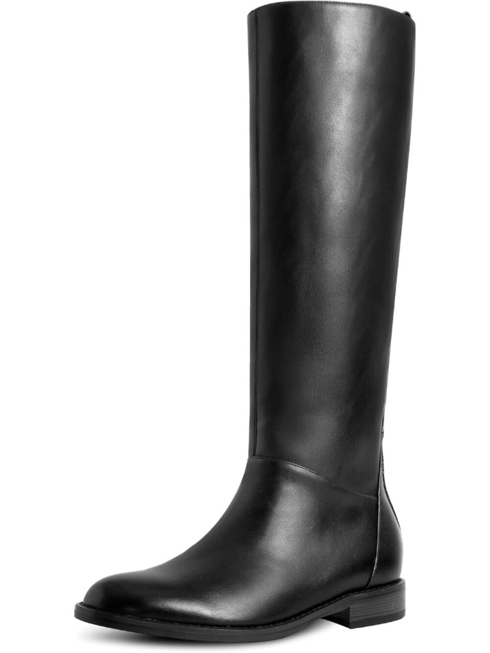Women's Black Round Toe Low Heel Comfortable Side Zipper Flat Knee High Boots
